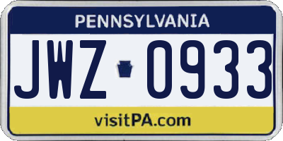 PA license plate JWZ0933