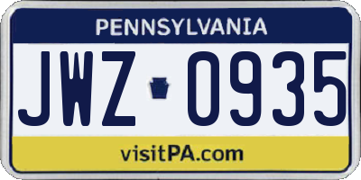 PA license plate JWZ0935