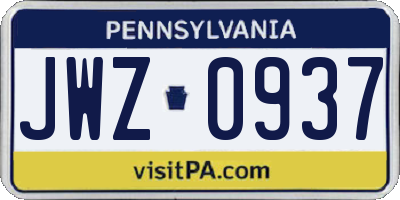 PA license plate JWZ0937