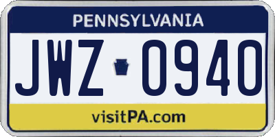 PA license plate JWZ0940