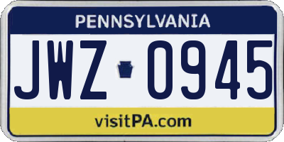 PA license plate JWZ0945