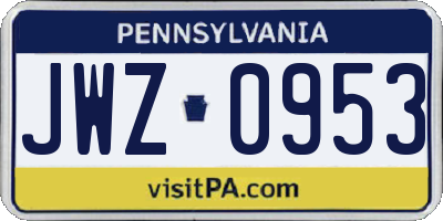 PA license plate JWZ0953