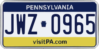 PA license plate JWZ0965