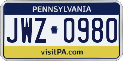 PA license plate JWZ0980