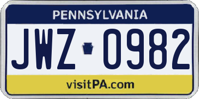 PA license plate JWZ0982