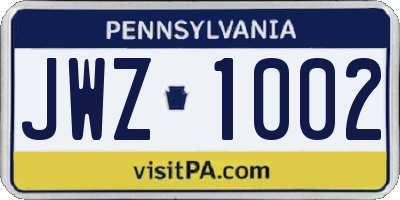 PA license plate JWZ1002