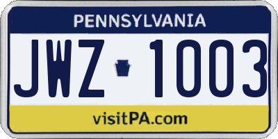 PA license plate JWZ1003