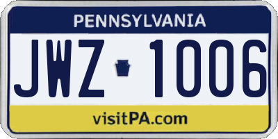 PA license plate JWZ1006