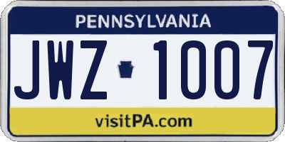 PA license plate JWZ1007