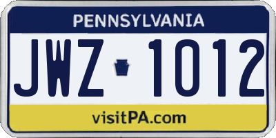 PA license plate JWZ1012