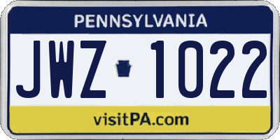 PA license plate JWZ1022