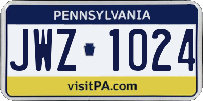 PA license plate JWZ1024