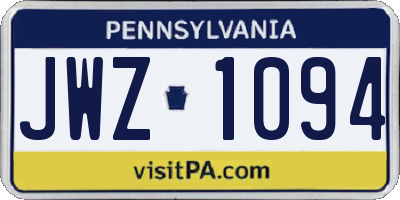 PA license plate JWZ1094