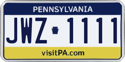 PA license plate JWZ1111