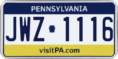 PA license plate JWZ1116