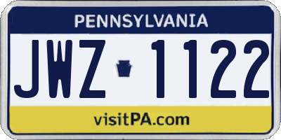PA license plate JWZ1122