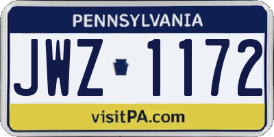 PA license plate JWZ1172