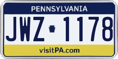 PA license plate JWZ1178
