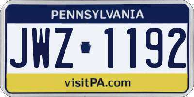 PA license plate JWZ1192