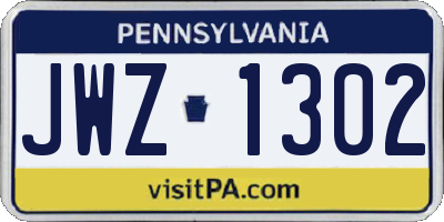 PA license plate JWZ1302