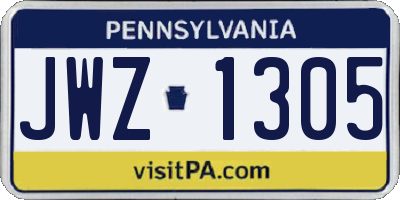 PA license plate JWZ1305