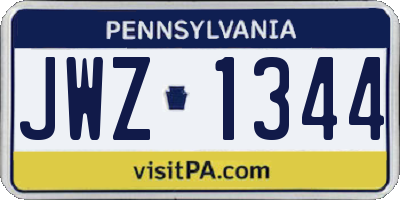 PA license plate JWZ1344