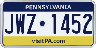 PA license plate JWZ1452