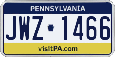PA license plate JWZ1466