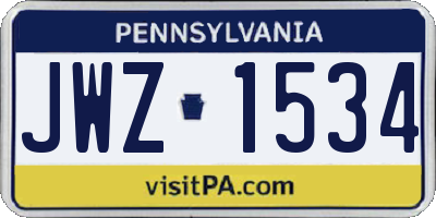 PA license plate JWZ1534