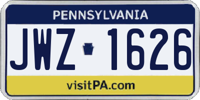 PA license plate JWZ1626