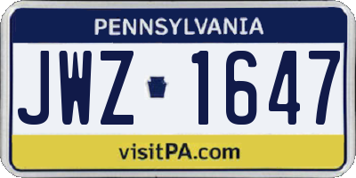 PA license plate JWZ1647
