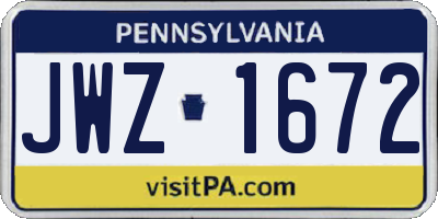 PA license plate JWZ1672