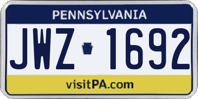 PA license plate JWZ1692