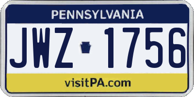 PA license plate JWZ1756