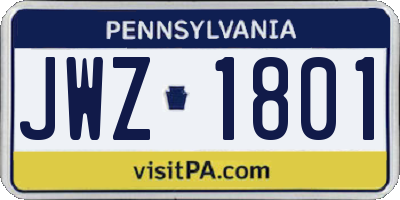 PA license plate JWZ1801