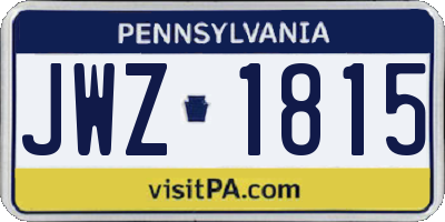 PA license plate JWZ1815