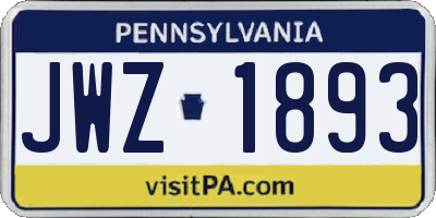 PA license plate JWZ1893