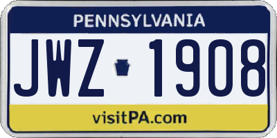 PA license plate JWZ1908