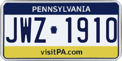 PA license plate JWZ1910
