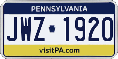 PA license plate JWZ1920
