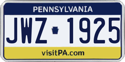 PA license plate JWZ1925