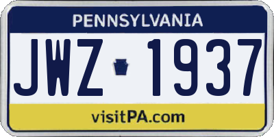PA license plate JWZ1937