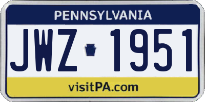 PA license plate JWZ1951