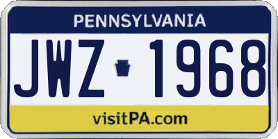 PA license plate JWZ1968
