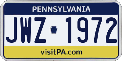 PA license plate JWZ1972