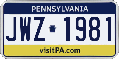 PA license plate JWZ1981