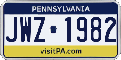 PA license plate JWZ1982