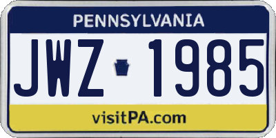 PA license plate JWZ1985