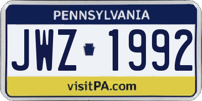 PA license plate JWZ1992