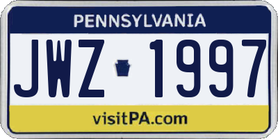 PA license plate JWZ1997